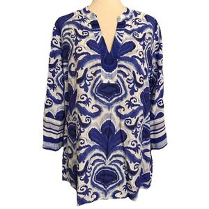 Soft Surroundings Tunic Top Women's Size Medium Blue Print